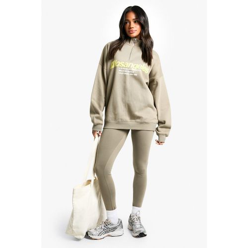 Conjunto De Leggings Y Sudadera Oversize Con Cremallera A La Mitad Y Estampado De Los Angeles - boohoo - Modalova