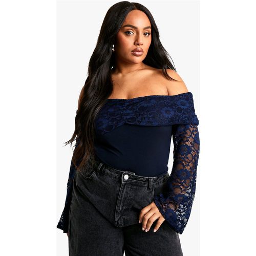 Body Plus Size in Stretch con ruches, pizzo e ruches - boohoo - Modalova