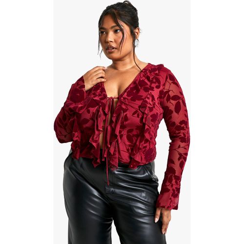 Blusa Plus Size in devoré con laccetti frontali - boohoo - Modalova