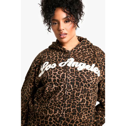 Sudadera Plus Recta Con Capucha Y Estampado De Leopardo Los Angeles - boohoo - Modalova