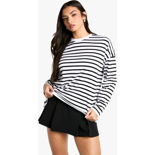 Top Oversize De Manga Larga Con Estampado De Rayas - boohoo - Modalova