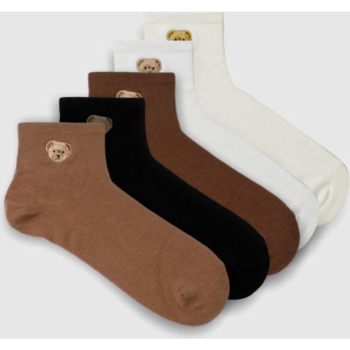 Pack De 5 Pares De Calcetines Con Bordado De Oso - boohoo - Modalova