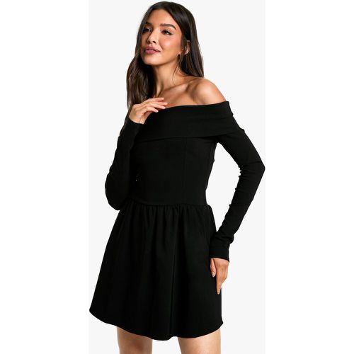 Vestido Skater De Bengalina Con Escote Bardot Y Pliegue - boohoo - Modalova