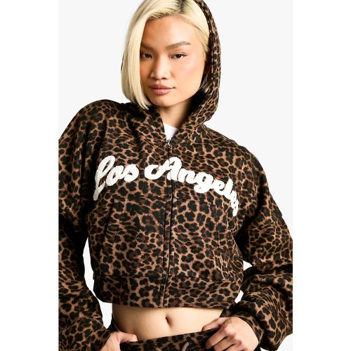 Sudadera Recta Con Capucha, Cremallera Y Aplique De Leopardo - boohoo - Modalova