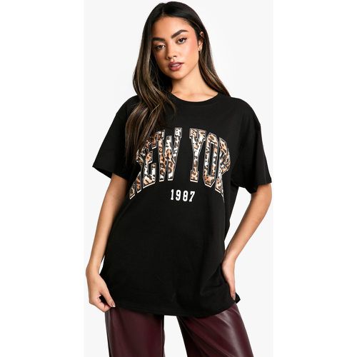 T-SHIRT OVERSIZE CON STAMPA LEOPARDATA DI NEW YORK - boohoo - Modalova