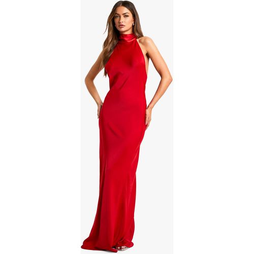 Vestito maxi allacciato al collo in raso - boohoo - Modalova