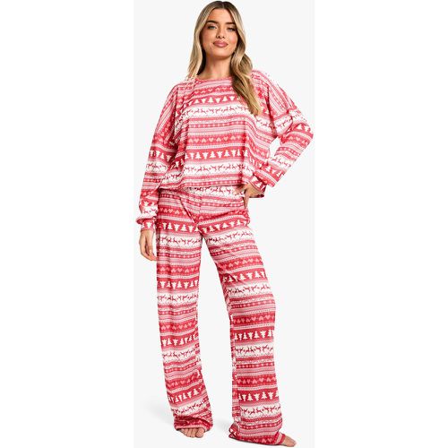 Set pigiama di Loungewear da casa in jersey con motivi Fairisle e pantaloni lunghi - boohoo - Modalova