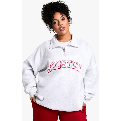 Sudadera Plus Oversize Con Cremallera A La Mitad Y Estampado De Houston - boohoo - Modalova