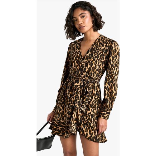 Vestido Tall Cruzado De Tela Con Volante Y Estampado De Leopardo - boohoo - Modalova