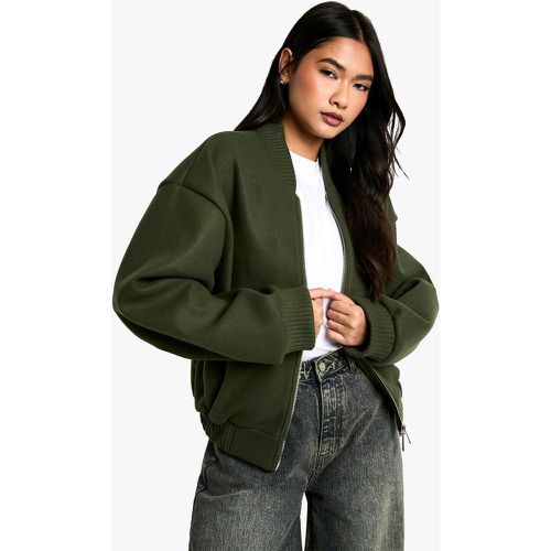 Chaqueta Bomber Efecto Lana, Verde - boohoo - Modalova