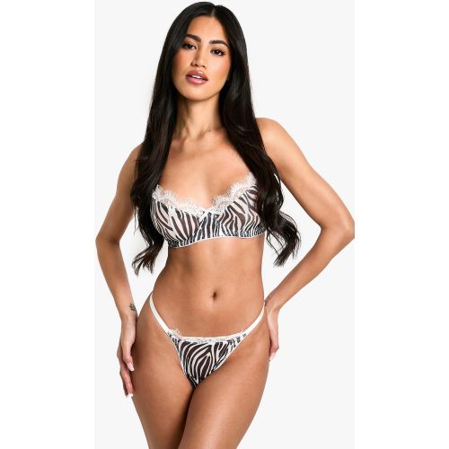 Conjunto De San Valentín De Tanga Y Sujetador De Malla Con Estampado De Cebra - boohoo - Modalova