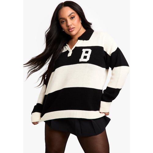 Maglione Plus Size stile Varsity a righe in grassetto con colletto stile polo - boohoo - Modalova