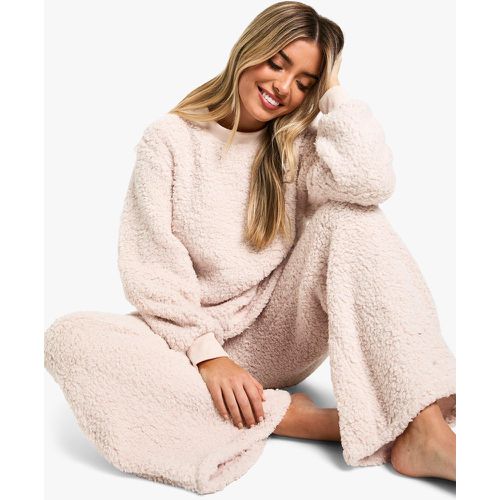 Set Loungewear da casa in pile borg & maglione a gamba ampia - boohoo - Modalova