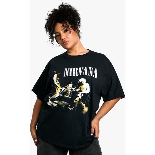 T-shirt Plus Size oversize con stampa ufficiale NIRVANA e fascette grafiche - boohoo - Modalova