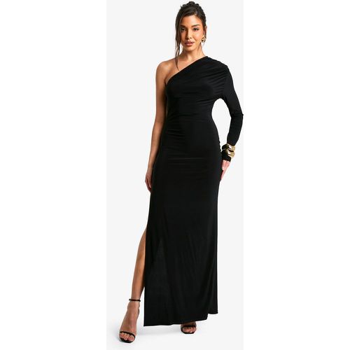 Vestito maxi monospalla con ruches e spacco alto - boohoo - Modalova