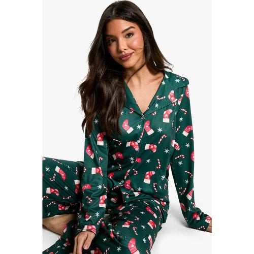 Conjunto Navideño De Pantalón Largo Y Pantalón De Manga Larga Con Estampado Calcetín - boohoo - Modalova