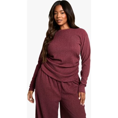 Top Plus Size a maniche lunghe con trama e ruches laterali - boohoo - Modalova