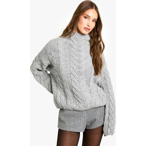 High Neck Chunky Cable Knitted Jumper - boohoo - Modalova