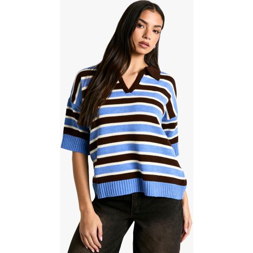 Top Oversize De Rugby De Punto Con Rayas - boohoo - Modalova