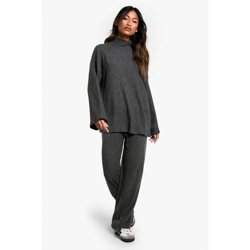 Set top a collo alto a coste spazzolate & pantaloni a gamba ampia - boohoo - Modalova