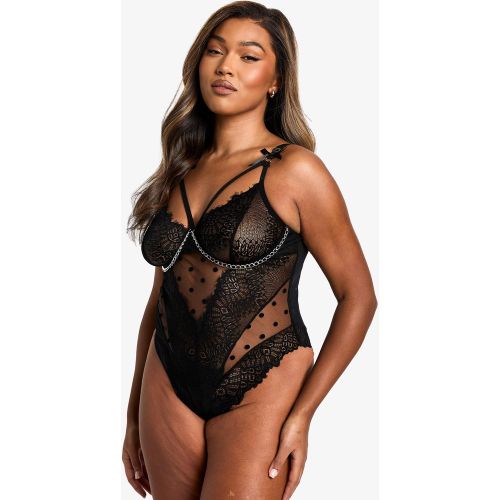 Body Plus De Encaje Con Lazo, Negro - boohoo - Modalova