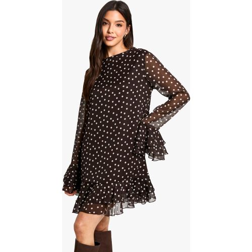 Vestido Holgado De Chifón Con Estampado De Lunares - boohoo - Modalova