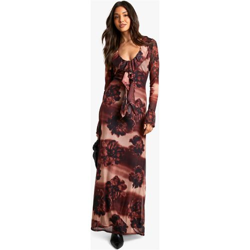 Vestito maxi in rete a fiori sfocati con arricciature - boohoo - Modalova