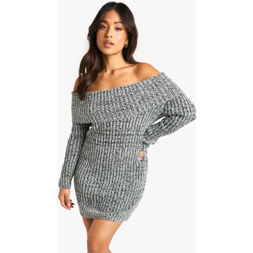 Vestido Jersey Petite Jaspeado De Punto Bouclé Con Escote Bardot - boohoo - Modalova