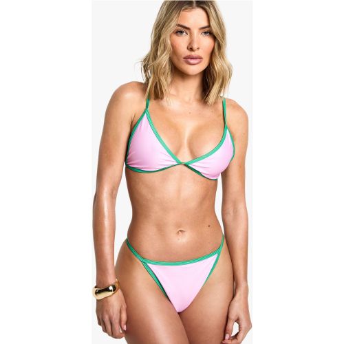 Set bikini a tanga con cuciture a contrasto - boohoo - Modalova