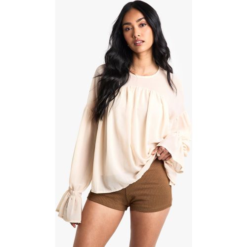 Blusa a maniche lunghe in chiffon drappeggiato - boohoo - Modalova