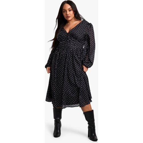 Vestido Plus Midi Skater De Tela Con Estampado De Lunares - boohoo - Modalova