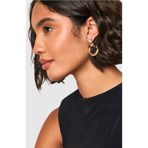 Pendientes De Aro Doble Con Detalle Negro - boohoo - Modalova