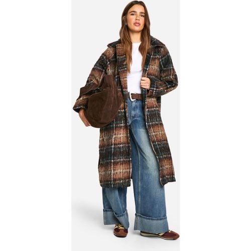 Check Wool Look Coat, Brown - boohoo - Modalova