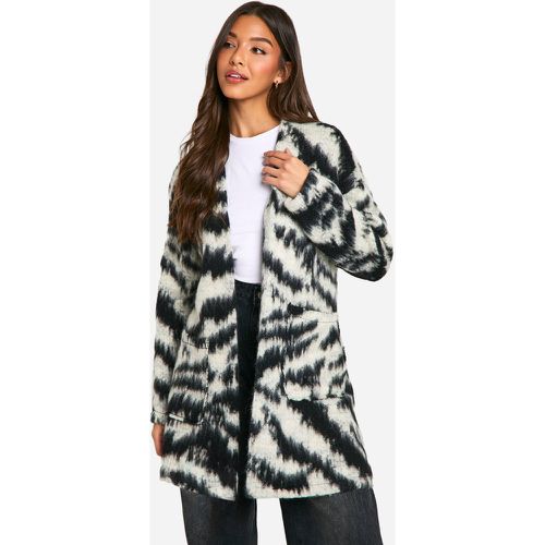 Zebra Wool Look Coatigan, Nero - boohoo - Modalova