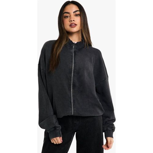 Sudadera Con Cremallera, Lavado De Ácido Y Cuello Alto - boohoo - Modalova