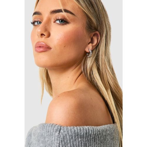 Pendientes De Aro Plateados Con Corazones E Incrustaciones - boohoo - Modalova