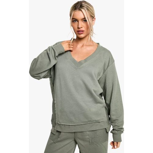 Sudadera De Tela Rizo Con Panel Y Cuello De Pico - boohoo - Modalova