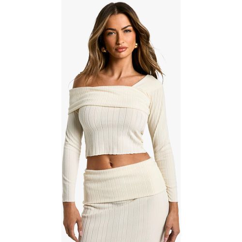 Top De Canalé Cardado Con Cuello Asimétrico - boohoo - Modalova