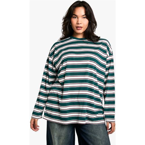 Camiseta Plus Oversize De Manga Larga Con Rayas Y Cuello De Caja - boohoo - Modalova