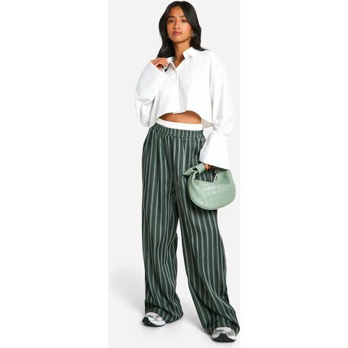 Pantalón Petite De Pernera Ancha Con Rayas En Contraste Y Cintura Elástica - boohoo - Modalova