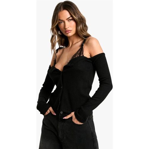 Top in pizzo spazzolato a coste con finiture - boohoo - Modalova