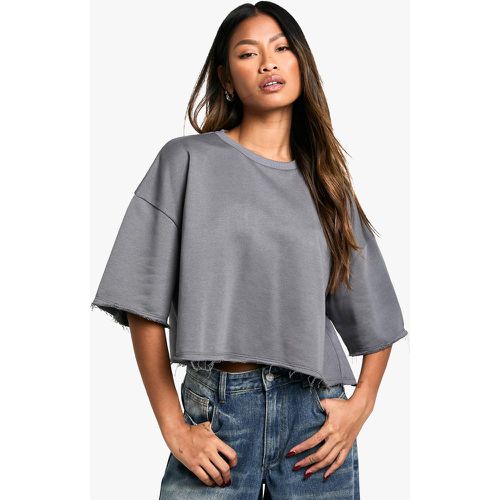 Camiseta Oversize Crop De Tela Rizo - boohoo - Modalova