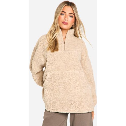 Felpa oversize in pile borg con zip corta - boohoo - Modalova