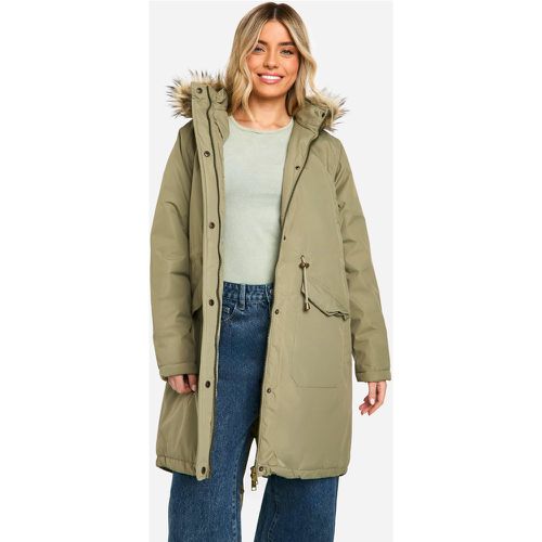 Parka Con Ribete De Pelo Sintético - boohoo - Modalova