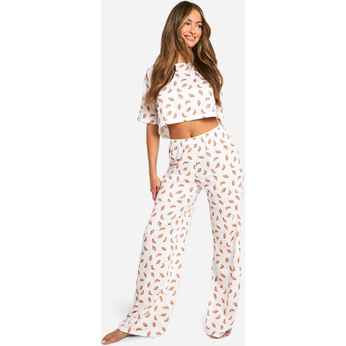 Pijama De Pantalón Largo Con Estampado De Croissant - boohoo - Modalova