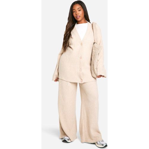 Cardigan extra comodo Plus Size a coste morbide & pantaloni a gamba ampia - boohoo - Modalova