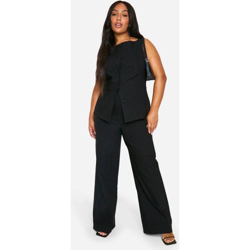 Gilet lungo Plus Size super elasticizzato a righe & pantaloni a gamba ampia - boohoo - Modalova