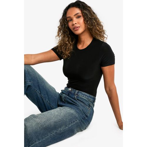 Body De Manga Corta Ceñido, Negro - boohoo - Modalova