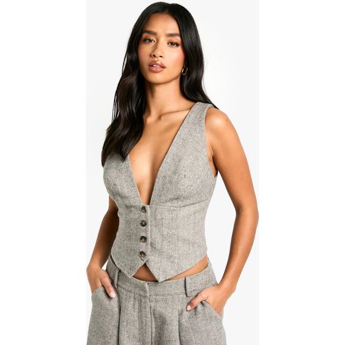 Gilet Petite effetto lana a spina di pesce - boohoo - Modalova