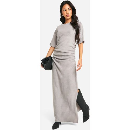 Vestito maxi spazzolato a coste con ruches - boohoo - Modalova